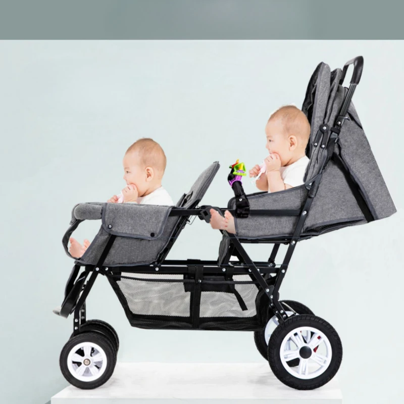 75 Front and Back Twin Baby Stroller - Lightweight, Foldable Double Stroller with Reclining Seats, Dual Seating Baby Pram.