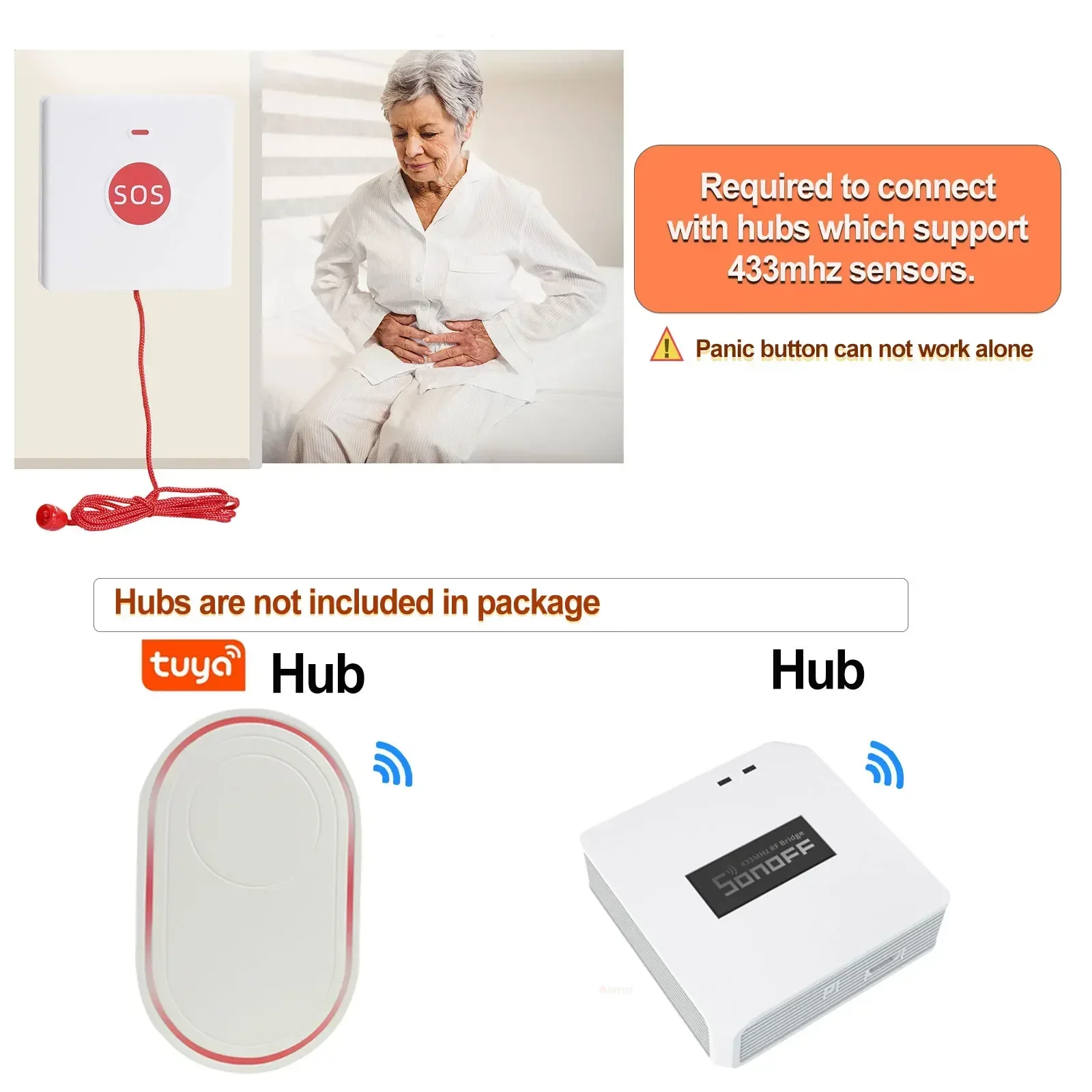 Topvico 433 ميجا هرتز SOS زر الذعر مكالمة طوارئ لكبار السن إنذار ، مفتاح واحد اضغط/سحب للمساعدة النداء اللاسلكي لمقدمي الرعاية