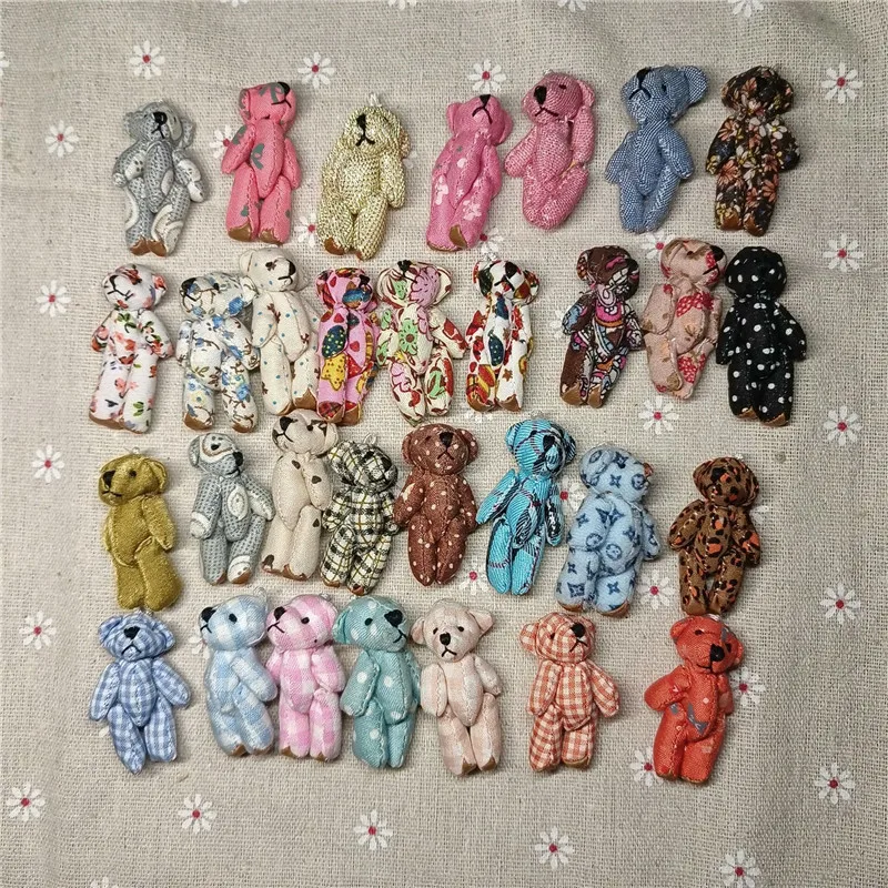 20Pcs/lot Mixed 4-4.5cm Mini Teddy Jointed Bear Soft Flower Cloth Stuffed Plush Toys DIY Home Handmade Bear Ornament Accessories