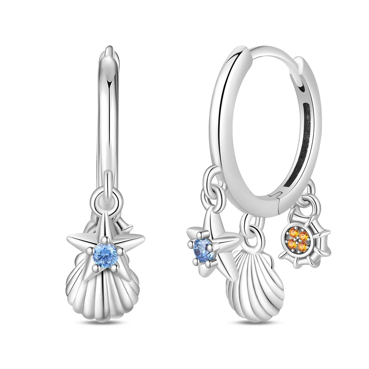 925 Sterling Silver Ocean Huggie Hoop Earrings Starfish Shell Conch Dangle Earrings For Women Summer Beach Seaside Jewelry Gift