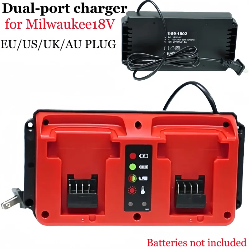 

Двухпортовое зарядное устройство для литиевых батарей Milwaukee 18–20 В со интеллектуальным светодиодным индикатором, заряды 48–11–1815, 48–11–1820 гг.
