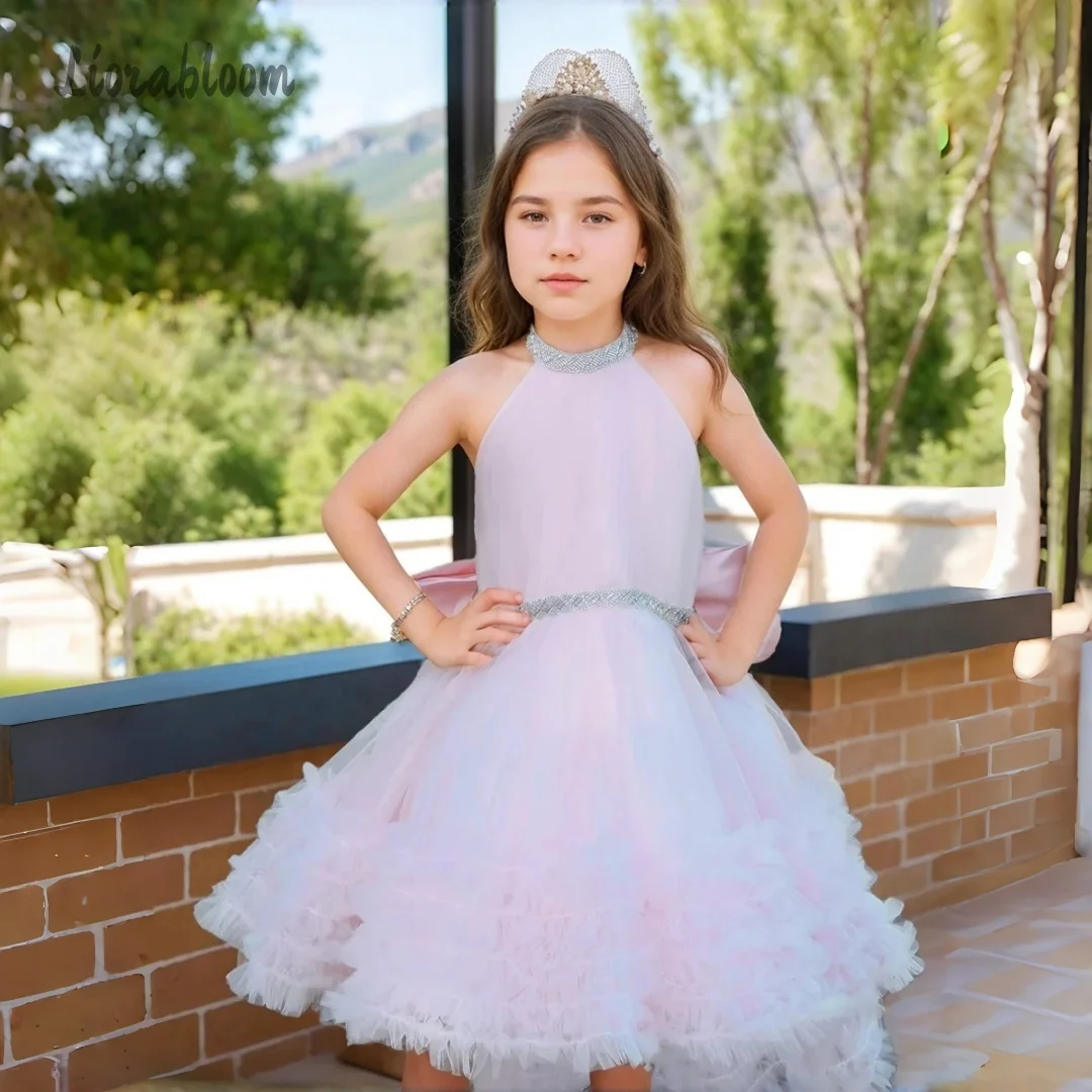 

Customized Flower Girl Dress Halter-neck dress rhinestone-embellished gown Wedding Party Attire свадебное платье