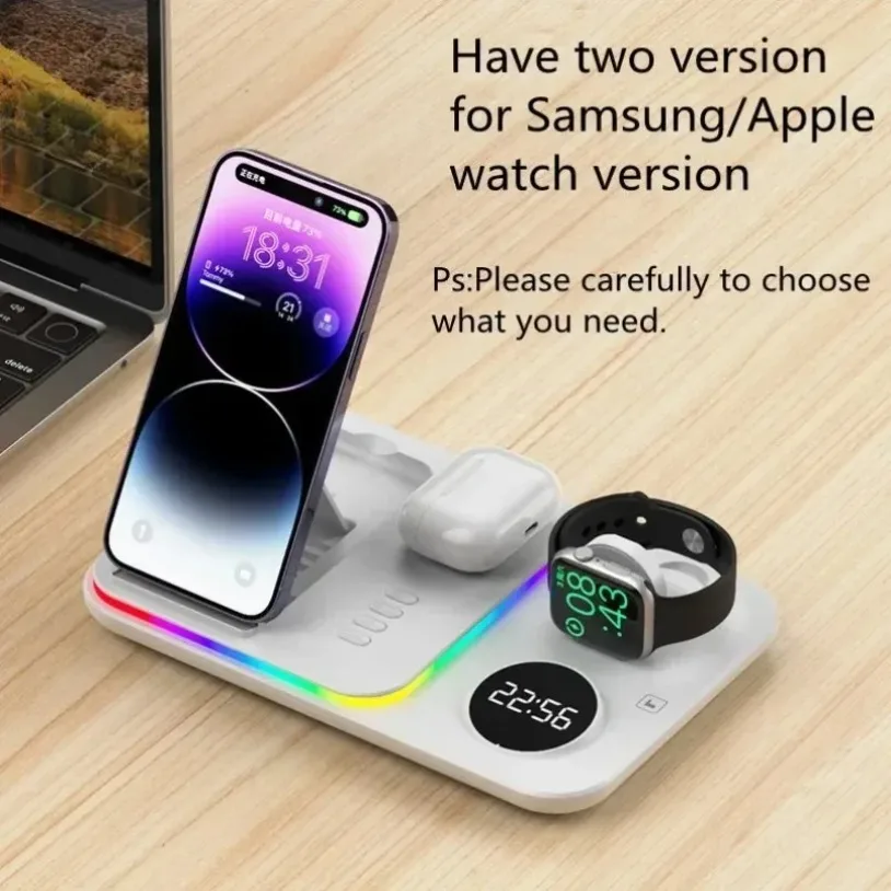 高速ワイヤレス充電スタンド-rgb時計ライト付き-マルチ充電ステーション-iphone-17-12-pro-max-samsung-s26-s25-watch-airpods対応