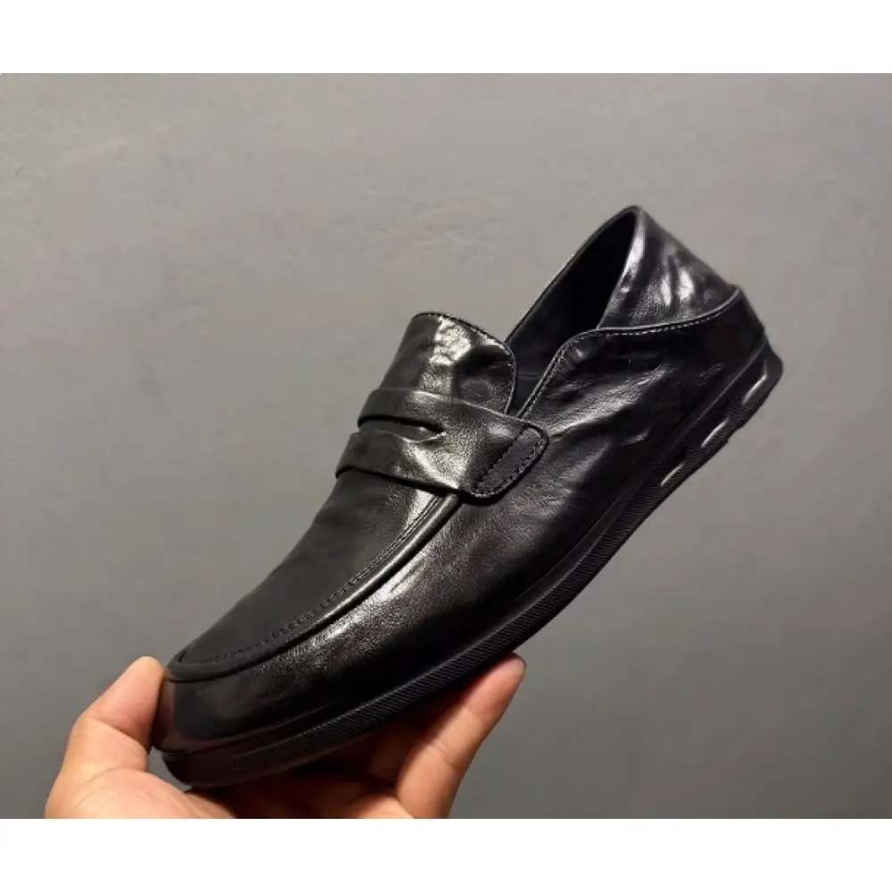 Premium Black Leather Penny Loafers – Handcrafted Comfort, Sleek Modern Style