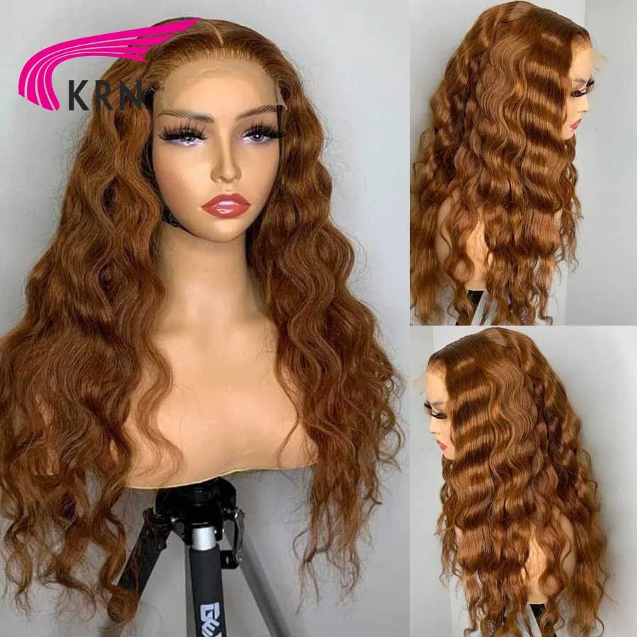 KRN Wig gelombang dalam warna cokelat berkepadatan 250 untuk wanita rambut Brasil Wig renda depan 13x4 dengan rambut bayi 13x6 berenda