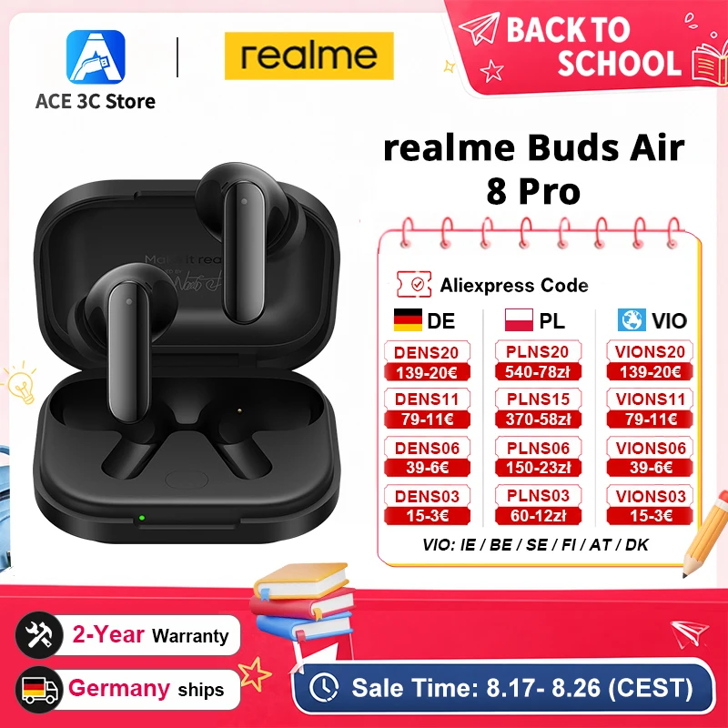 2026 NEUE realme Buds Air 8 Pro, Transparenzmodus, 55dB Adaptive Geräuschunterdrückung, Bluetooth 6.1, IP55, Kopfhörer