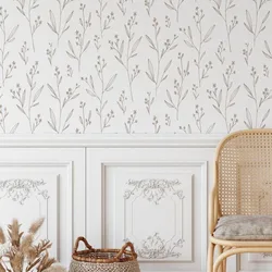 Minimal Floral Wallpaper. Beige Color Peel and Stick Wall Mural For Home Decoration.Wallpaper Home DécoMultiple Colors Available