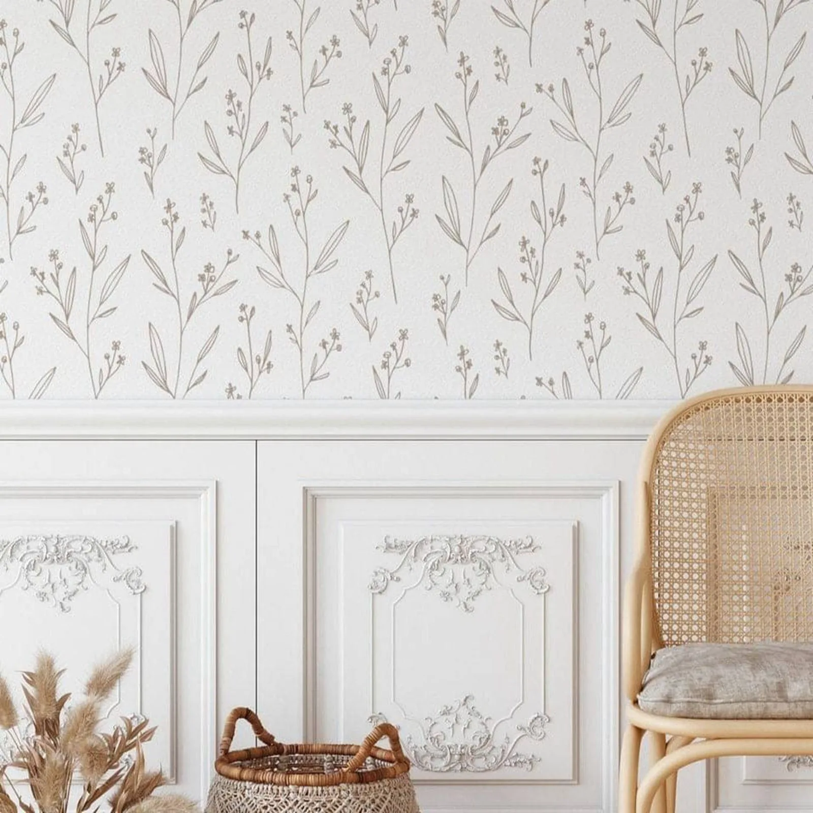 Minimal Floral Wallpaper. Beige Color Peel and Stick Wallpaper For Home Decoration.Wallpaper Home DécoMultiple Colors Available