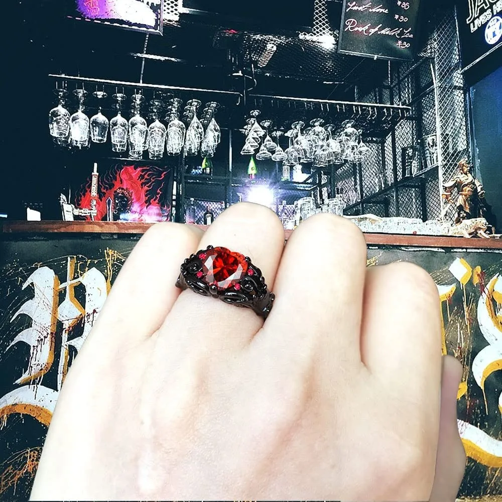 الجمجمة القوطية خواتم القلب الأسود الحب الأحمر الأرجواني كريستال زركونيا عيد الميلاد عيد الحب المشاركة النساء المجوهرات #6