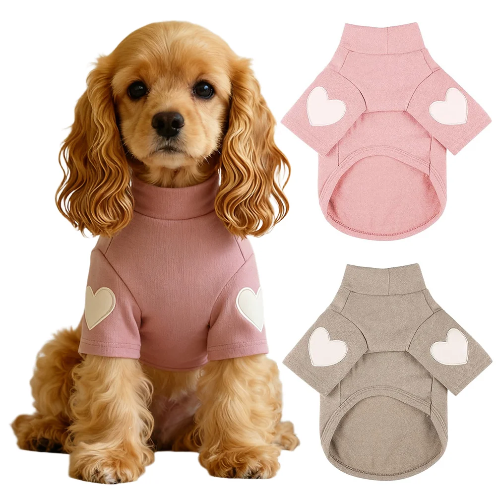 

Fashion Pet Dog Bottoming Shirt Puppy Solid Color Clothes Winter Teddy Warm Heart Love Clothing Pet poodle Pullover Dog Jackets