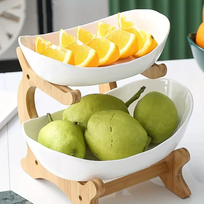 Table Plates Dinnerware Kitchen Fruit Bowl with Floors Partitioned Candy Cake Trays Wooden Tableware Dishes