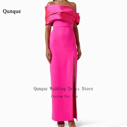 Qunque Dubai Evening Dresses For Women Hot Pink Off The Shoulder Elegant Prom Gowns Customized Split Formal Party Dress Event