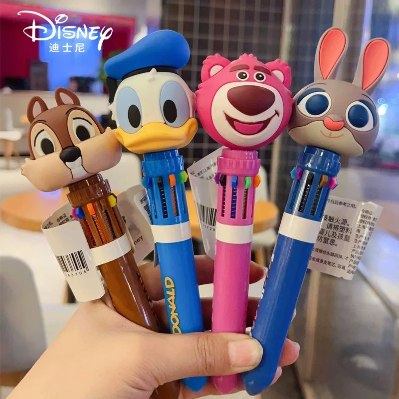 

Disney Cartoon 10-Color Retractable Ballpoint Pen Cute Character Clicker Multi Color Marking Drawing Pens for Color Painting