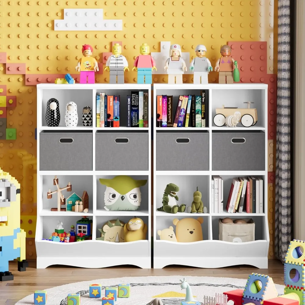 Spielzeug Aufbewahrung organisator, Kinder Bücherregal mit 2 Behältern und Cubby, für Jungen Mädchen, Kinderzimmer, Spielzimmer, weiß