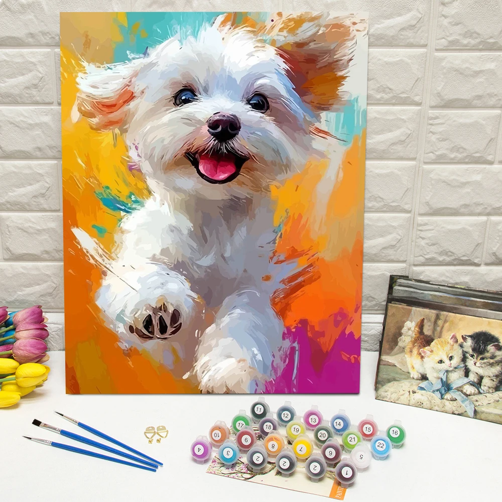 Digitales Ölgemälde-Hund-DIY-Kit für Erwachsene, Malen nach Zahlen, Welpen, Malen nach Zahlen, Tierzeichnung auf Leinwand, Heimdekoration