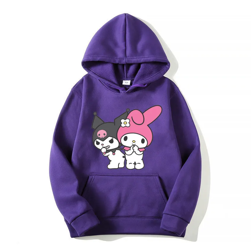 My melody And Kuromi Cartoon Anime Women Pullover Tops Spring Autumn Men Oversized Sweatshirt 2024 New Couple Hoodie Clothes