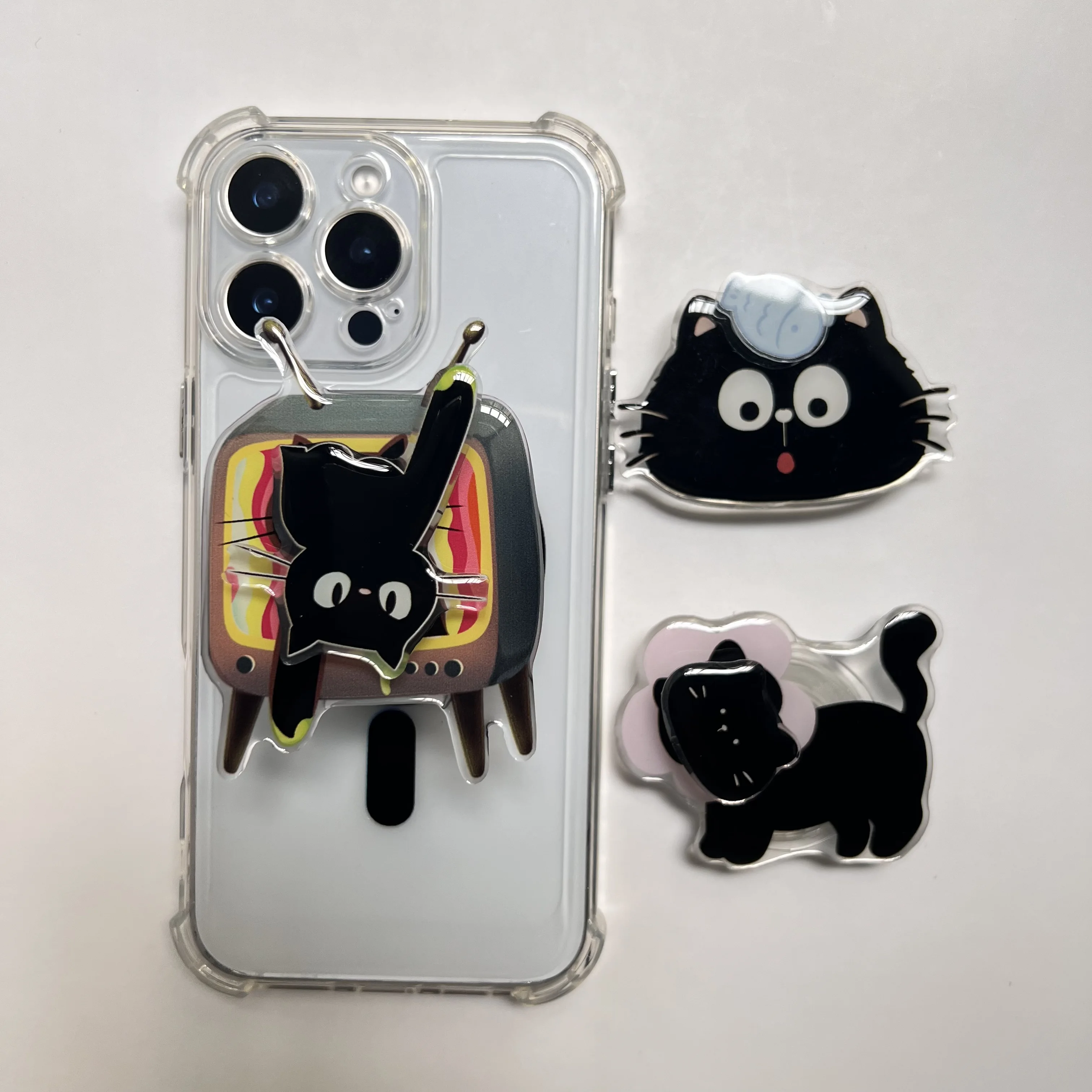 Cute 360 Degree Rotation Black Cat For Magsafe Phone Holder Foldable For Iphone Samsung Phone Case Girl Gift