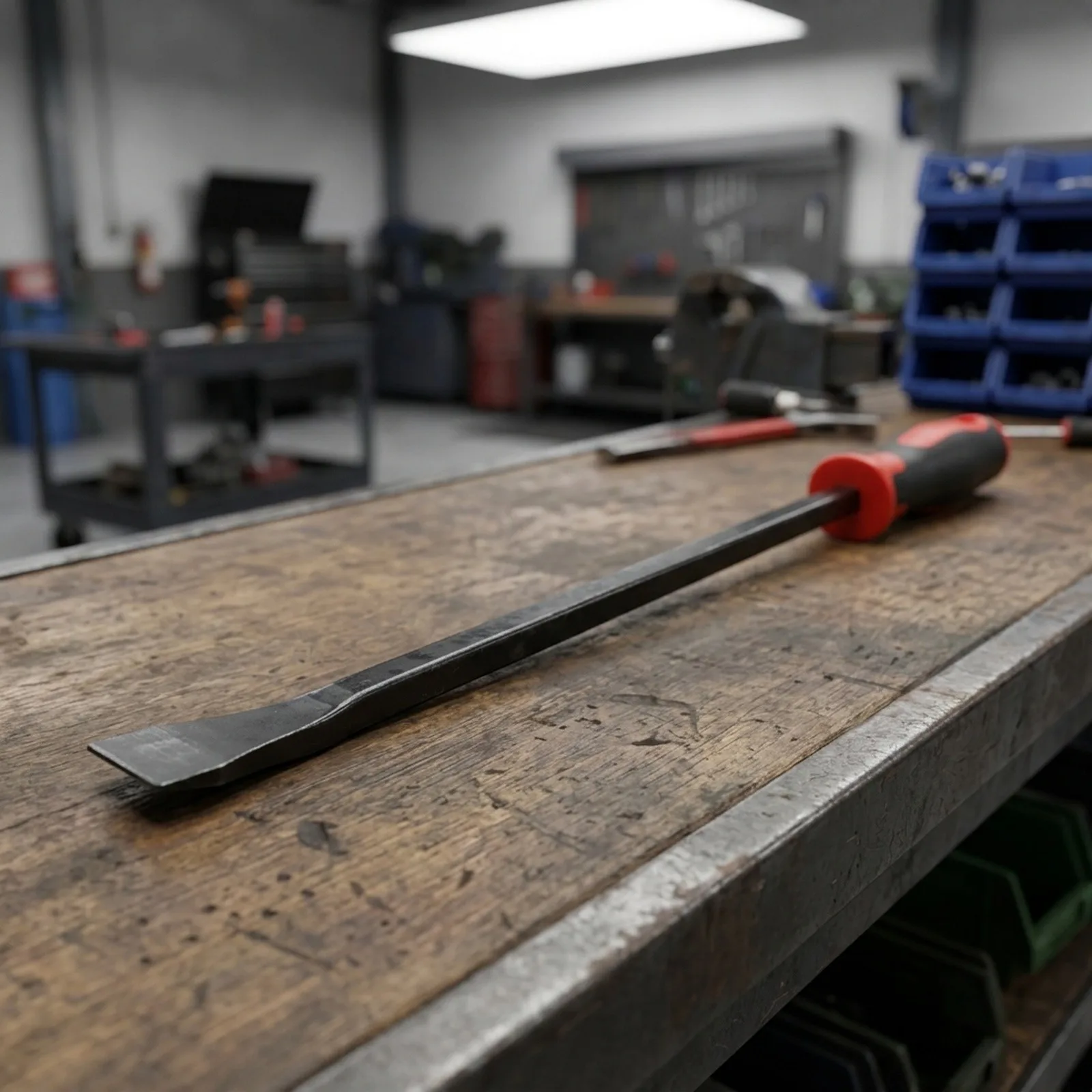 Set of Four Pry Bars with Angled Tips and Knockout Strike Cap Handle Engineered for Optimal Leverage and Control