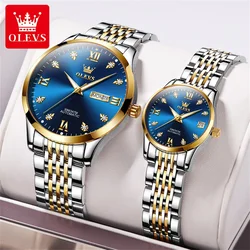 OLEVS Couple Watch Business Luxury Automatic Mechanical Wrist Watch Gifts For Women Wterproof Date Stainless Steel Strap 6673