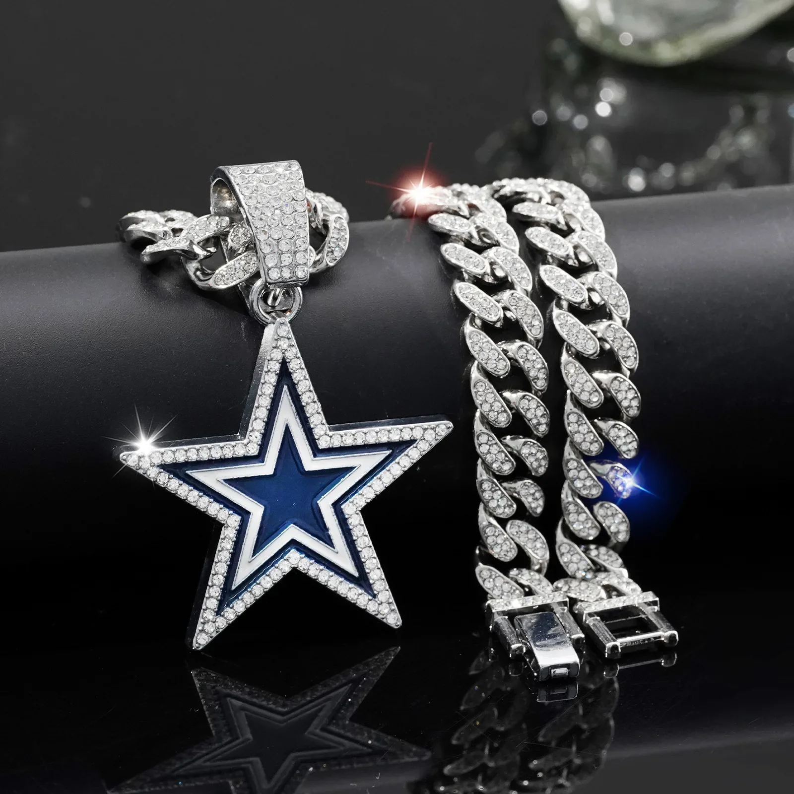 

Hip Hop Shining Blue Oil Drop Star Pendant Necklace For Men Women Fashion Iced CZ Stones Paved With Cuban Chains 2025