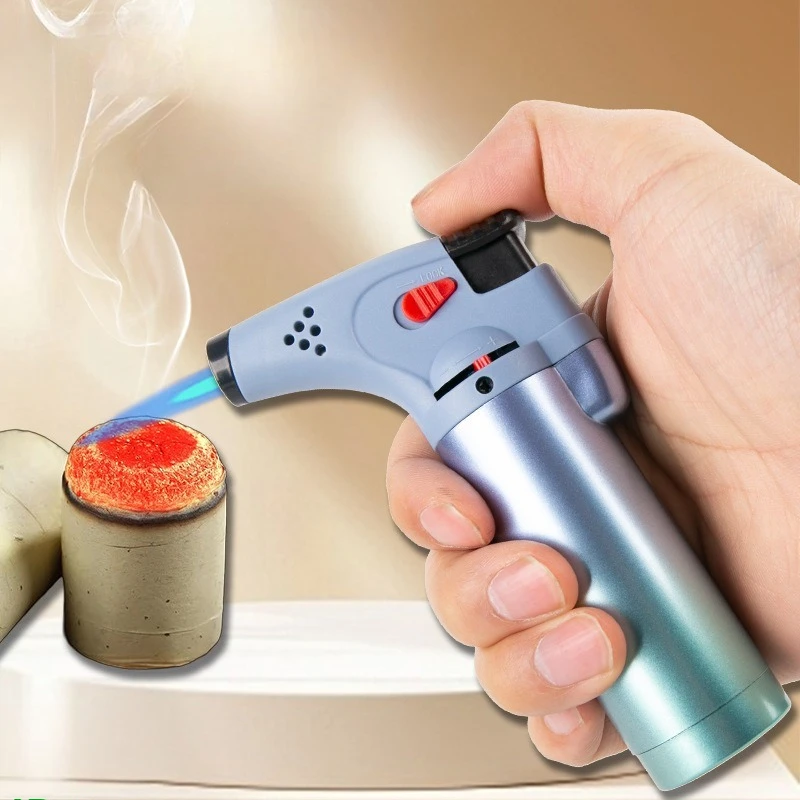 New Powerful Straight Jet Butane Torch Lighter,Refillable Adjustable Flame,Strong Turbo Spray Design,EDC Tool Cigar Lighting