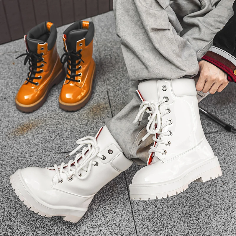 

Men's fashion street style high top boots personalized and versatile date outfits