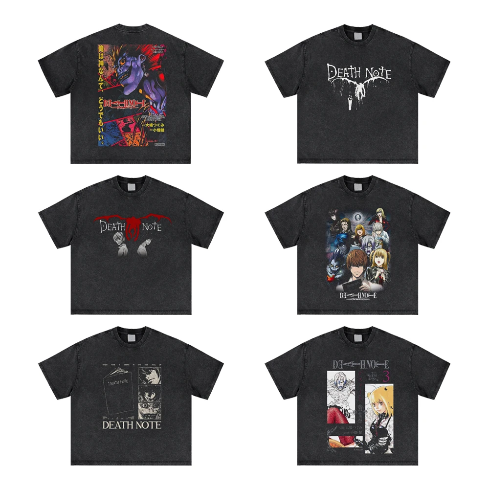 

Футболки с графическим стиранием Death Note, унисекс, Harajuku, большие хлопковые футболки в стиле хип-хоп 100, винтажные уличные футболки с принтом, топы с круглым вырезом