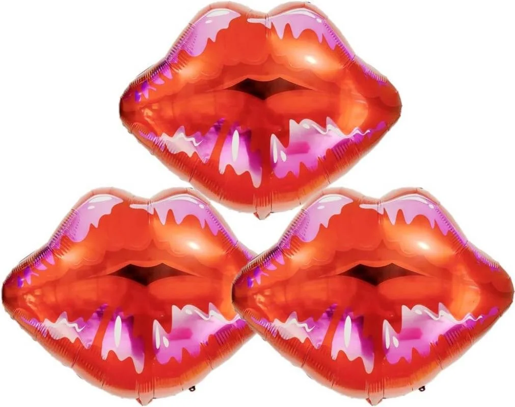 Kiss Lips Balloons Red Lips Shape Mylar Foil Balloon for Valentine's Day Wedding Decoration 3Pcs