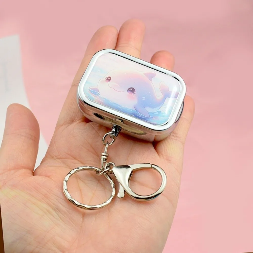 Cartoon Pillbox Keychain Pendant Movable Compartment Metal Mini Storage Box Portable Rectangular Pill Container Travel