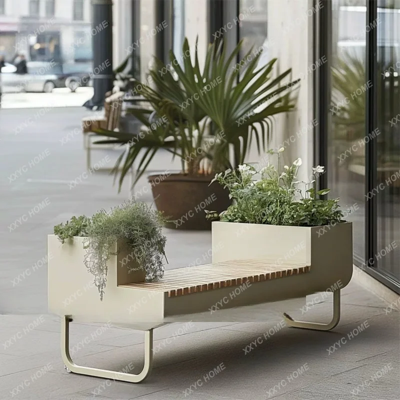 Stainless steel flower box outdoor metal finished landscape plastic wood strip seat and stool combination