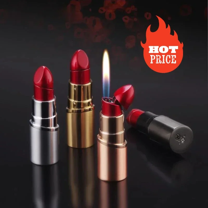 Lovely Lipstick Shape Cigarette Lighter Butane Open Flame Gas Free Fire Lighter Flint Lighter Lady\'s Smoking Christmas Gift