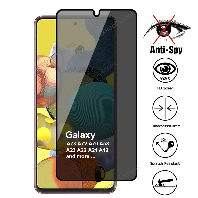 Full Cover Anti Spy Screen Protector For Galaxy A73 A72 A71 A70 A53 A52 A51 A50 A32 A30S A 12 23 22 20 Privacy Glass for Samsung