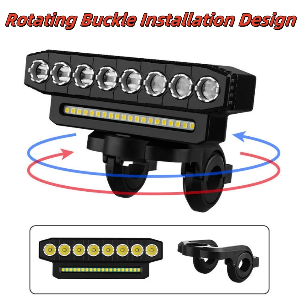 8 LED Bicycle Front Light USB Rechargeable 130dB Cycling Bike Horn Easy to Install 6 Modes Bicycle Bell Lamp Bicycle Accessories