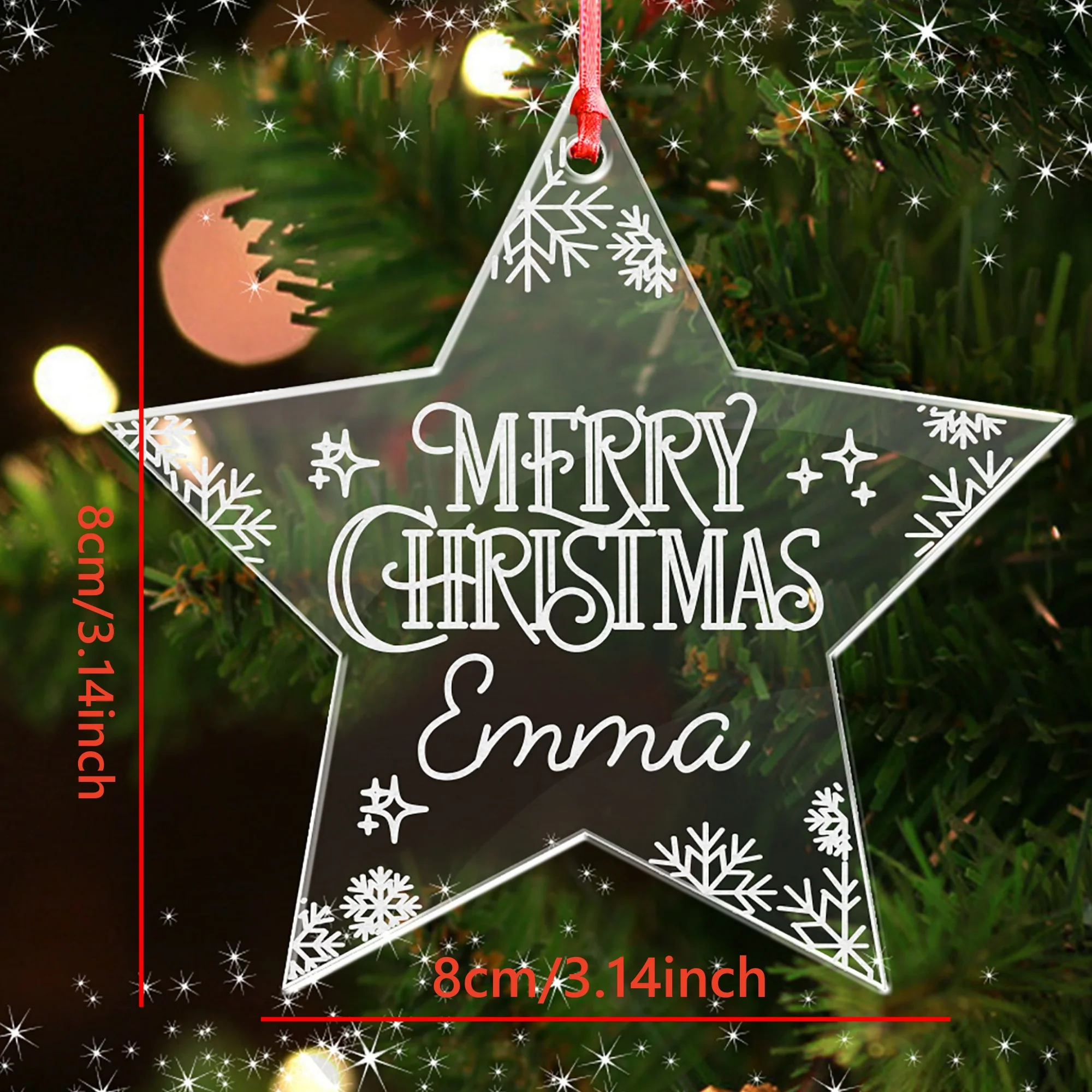 Adorno de Navidad personalizado, acrílico, corazón, estrella, forma de árbol, nombre personalizado, año, vacaciones, decoración colgante, regalo para fiesta familiar