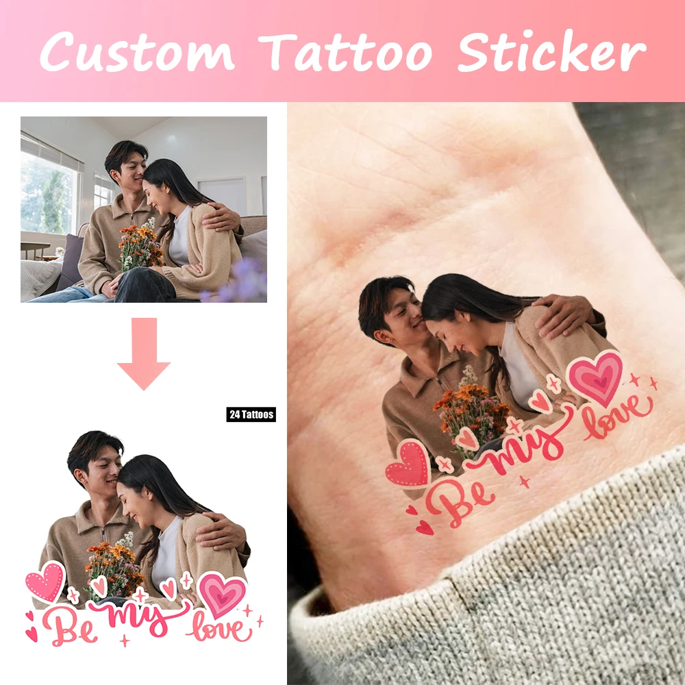 

24 Patterns Be My Love Heart Love Star Wing Bow Customized Personalized Waterproof Temporary Tattoo Sticker Diy Fake Tatoo