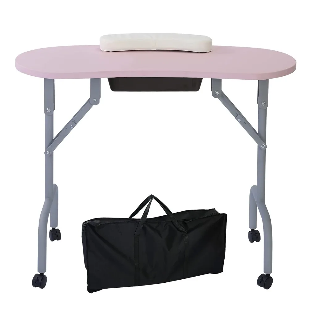 

Foldable Nail Desk Nail Tech Table for Technician Salon Workstation Client Wrist Cushion/Carry Bag/4 Lockable Wheels, 36-inch