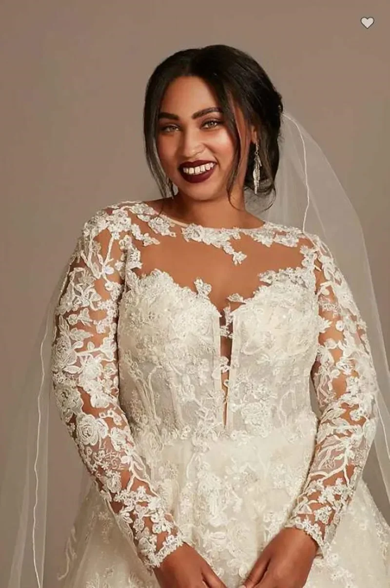 Robes de mariée à manches longues en dentelle, robes de mariée grande taille, appliques à col rond transparent, patients de princesse A Line, quoi que ce soit, éducatif, 2024