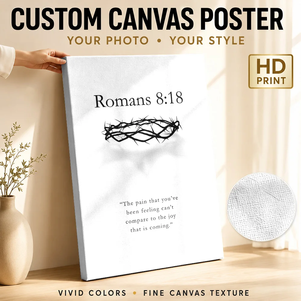 Romans 8 18 Bible Verse Wood Framed Canvas Print Personalized Photo Minimalist Religious Typography Wall Art For Home Office