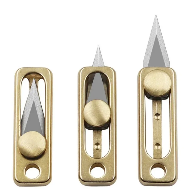 Brass Mini Sharp Knife Creative Retractable Box Opener Portable Keychain Pendant for Express Parcel Unpacking Daily Accessory