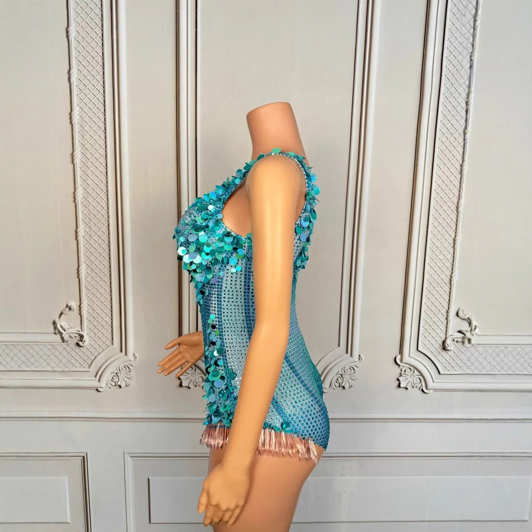 나이트 클럽 바 다이아몬드 슬링 프린지 Onesie 퍼플 블루 여성 가수 댄스 팀 여성 그룹 Vestidos Para Mujer Fiesta Elegante