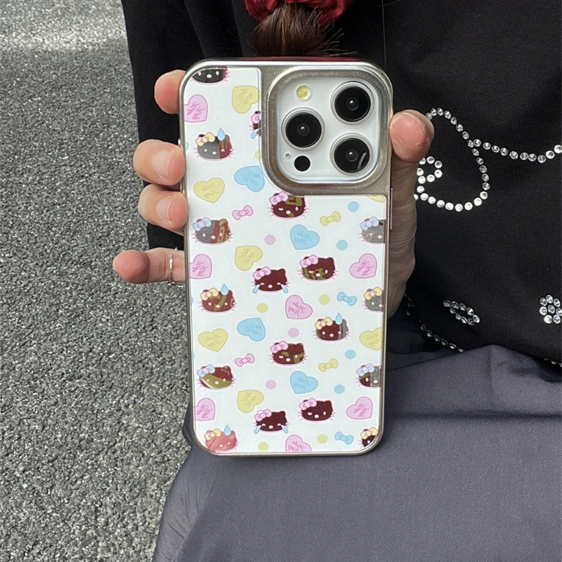 Sanrio HelloKitty Phone Case For iPhone 15 14 13 12 11 Pro Max XR XS MAX 7 8 PLUS Cute Kawaii Y2K Mirror Film Cartoon Cover