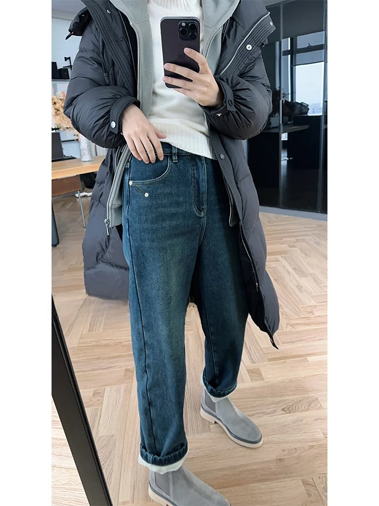 

Джинсовые брюки Meiyang соленого масла и сыра Cosite Fce Leg a Carrot с высокой талией, девять очков, хлопковая эластичная джинсовая ткань