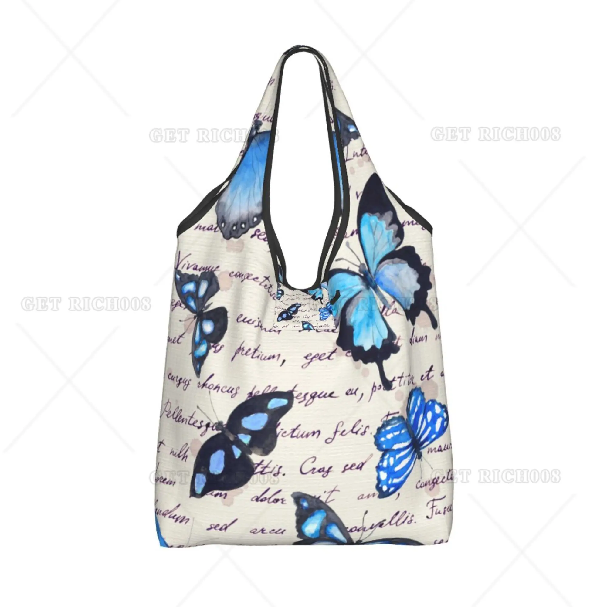 Retro Butterfly Women Shooper Shopping Bag Folding Tote Bag Grocery Bags Reusable Tote Bag for Outdoor Eco Bag Picnic