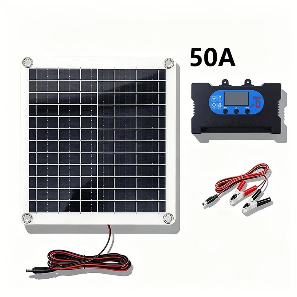 1set 12W Solar Panel With Controller DC Clip Wire For Outdoor And Camping Vehicles Efficient Energy Conversion
