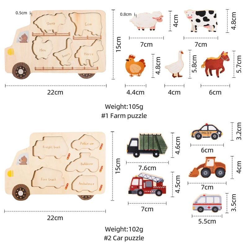 Montessori Baby Puzzles Holz Automobil Bauernhof Form Jigsaw Bord Passende Spiele Neugeborenen Bildung Aufklärung Spielzeug Baby Geschenk