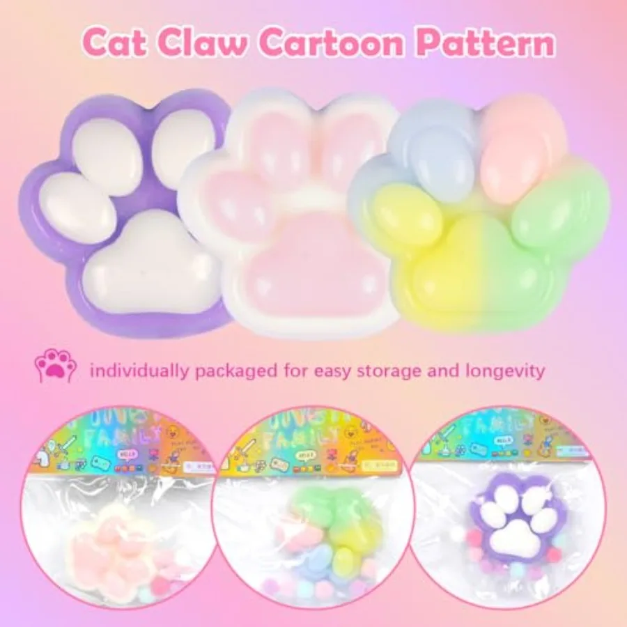3 قطعة ألعاب ضغط مخلب القط لطيف اسفنجي بولي كلوريد الفينيل ألعاب حسية لتخفيف التوتر وتململ متعة مثالية للمراهقين المدمجة الفراء B