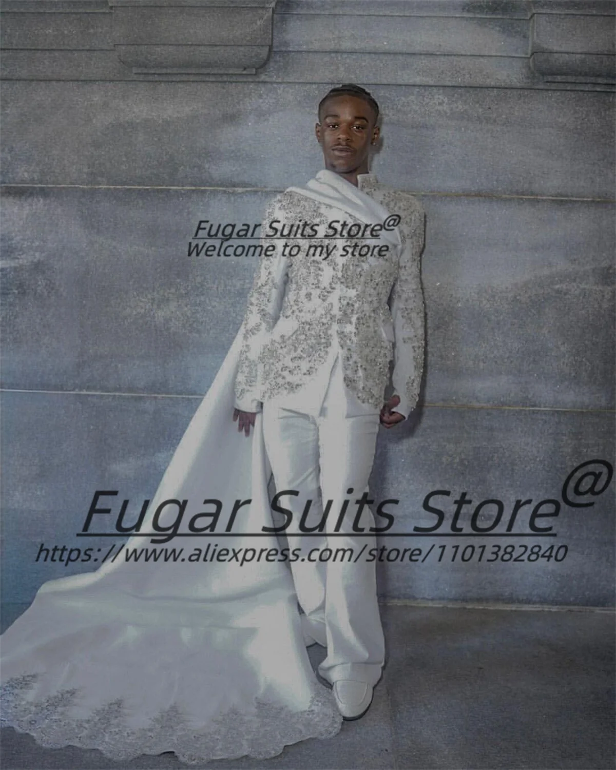 

Luxuly Shiny Rhinestone Men Suits High-end Wedding Groom Tuxedos 2 Pieces Sets Male Formal Prom Blazers Elegant Costume Homme