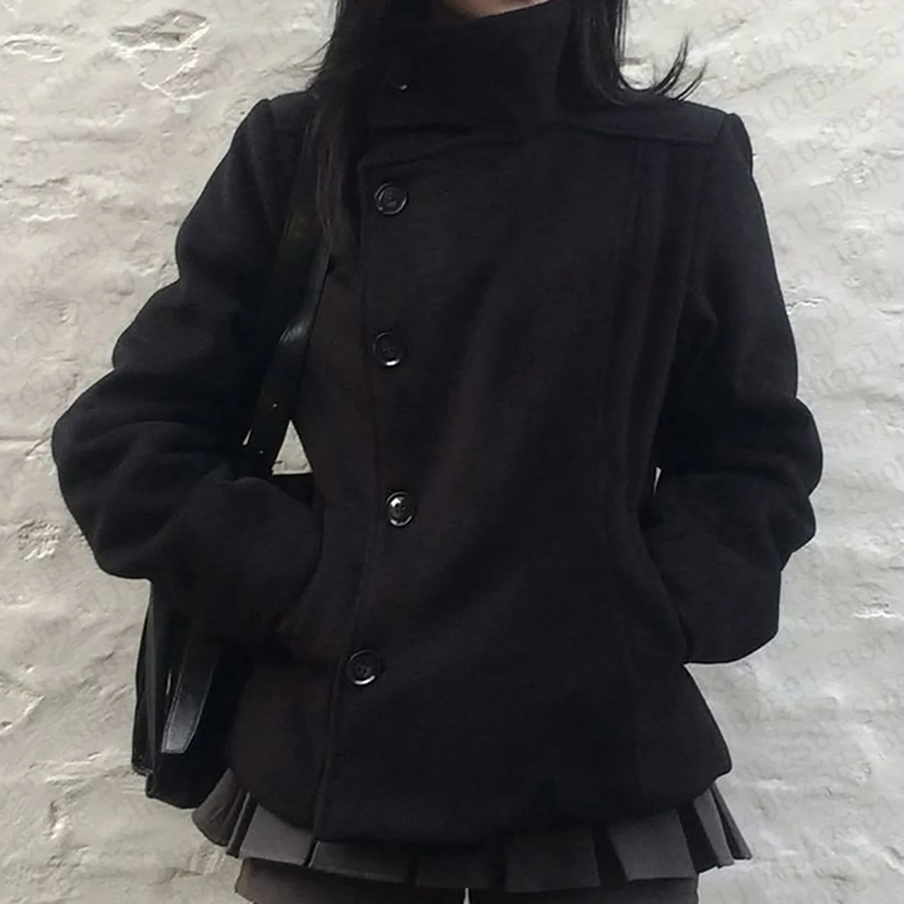Y2K hip-hop retro Harajuku cute casual fashion versatile new women tops Street autumn/winter solid color women's turtleneck coat