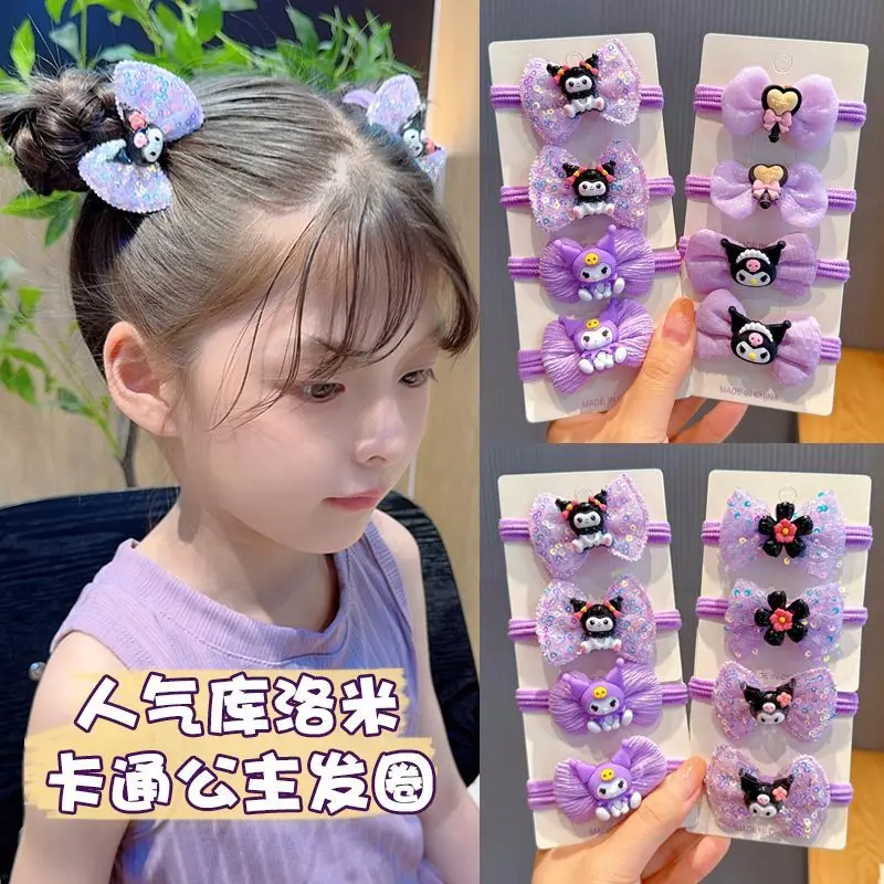 Kuromi kawaii hair rope children's rubber band little girl cartoon bow headband girl's ball head rubber band hair accessories