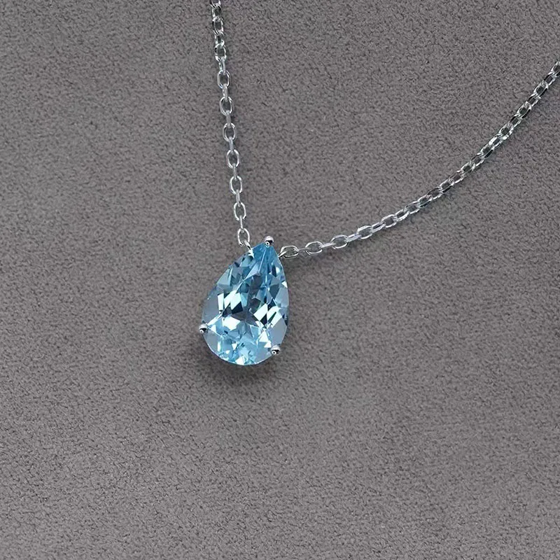 

Minimalist Blue Gemstone Topaz Water Drop Necklace for Women Fresh and Exquisite Ice Transparent Design collar Chain JewelryGift
